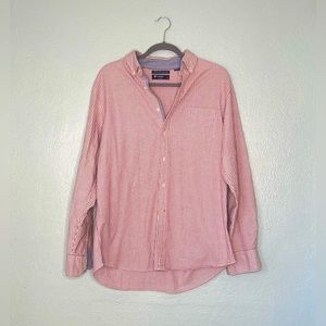 Cremieux Men’s Red & White Striped Button Down Shirt_Size XL